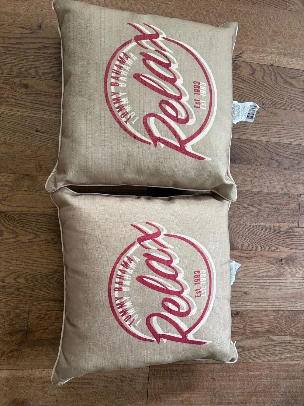 NEW Tommy Bahama Decorative Pillow Set Nautical graphic Theme Relax PAIR TAN RED